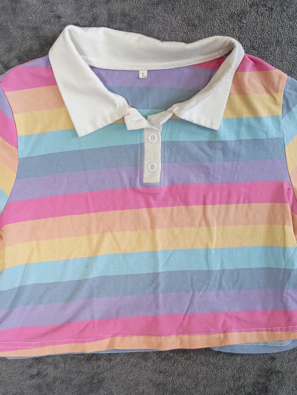 Pastel Rainbow Stripe Polo Crop Top